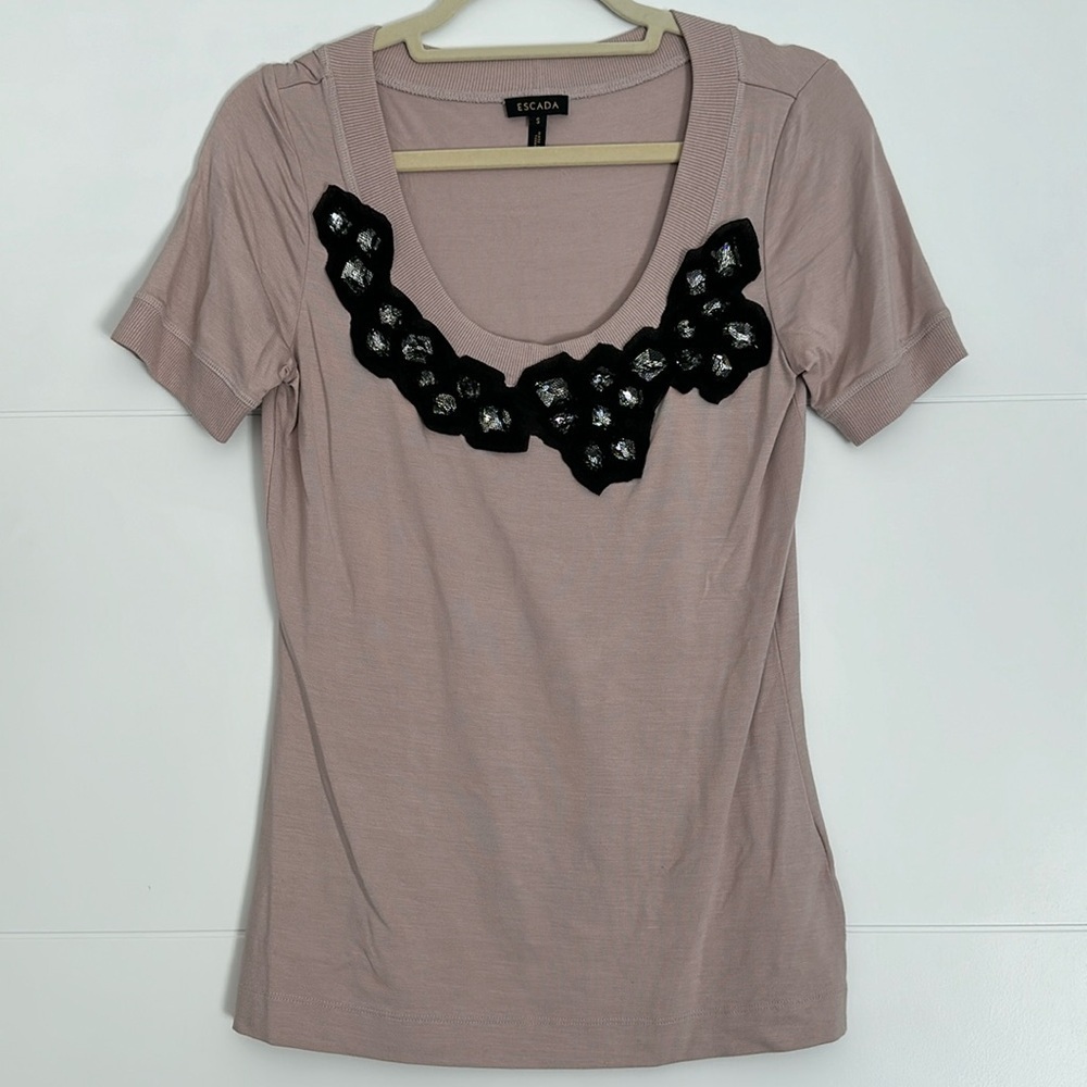 Escada Tee with Crystal Collar